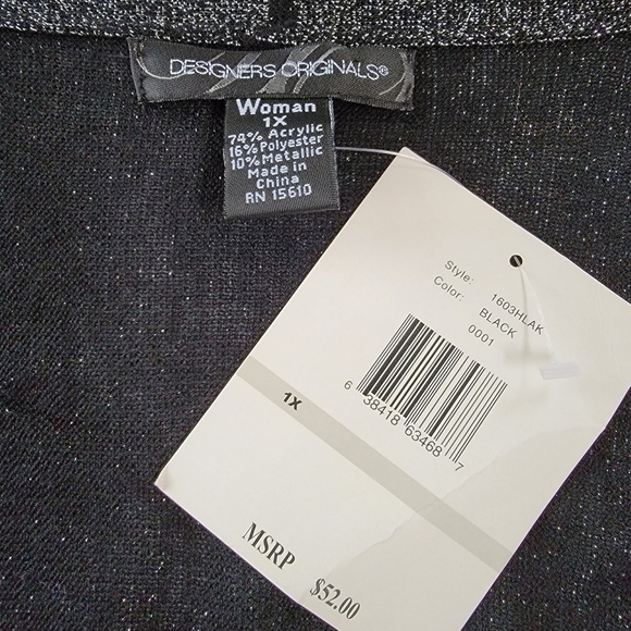 NWT Designer Originals Black/Silver Sparkle Cardigan Size 1X - Picture 4 of 9